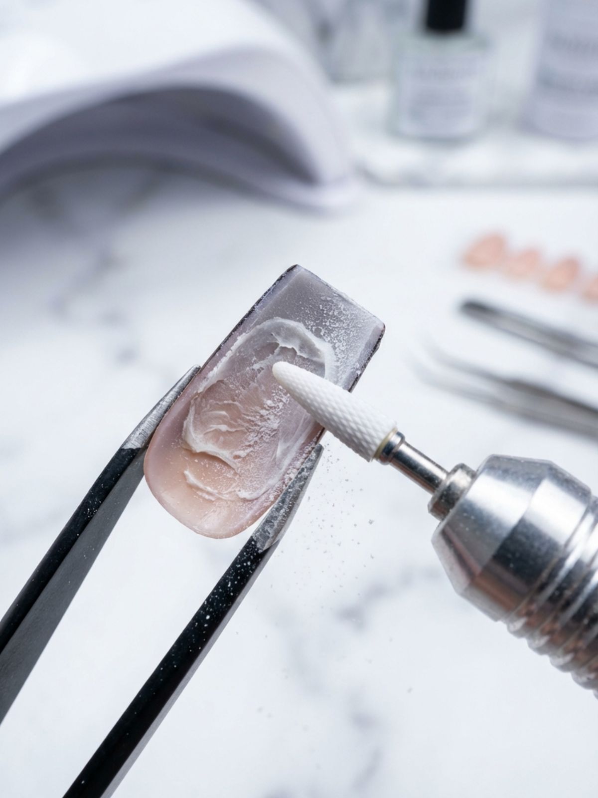 How to Reuse Press-On Nails Safely - Gently buffing away old adhesive is crucial for a flat, natural re-application.