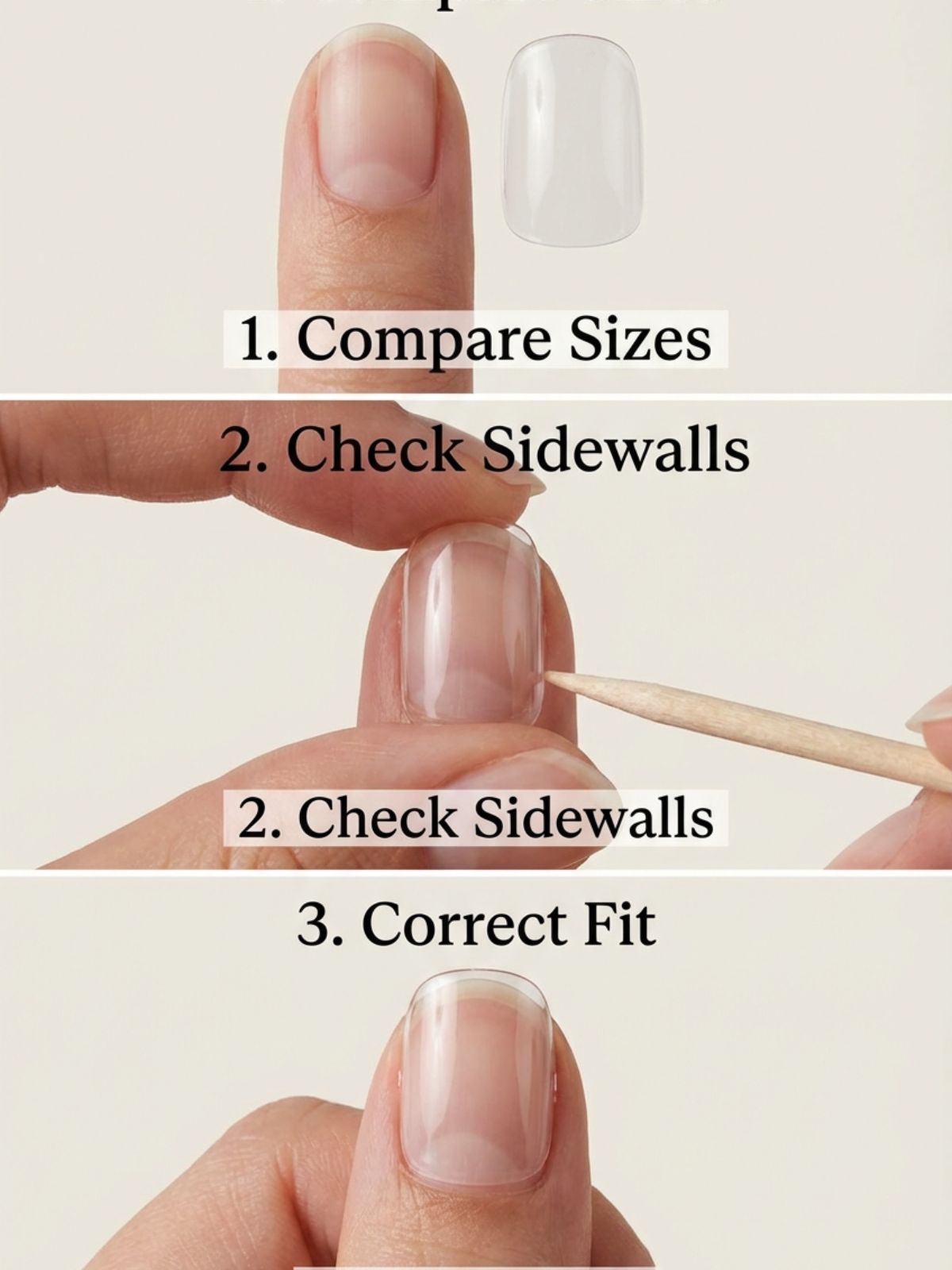 How to Reuse Press-On Nails Safely - Ensure your press-on fits side-wall to side-wall without touching the skin.