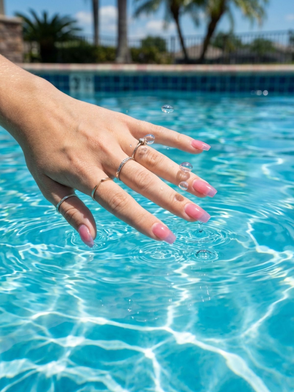 waterproof jelly pink nails Press-On Nails for Travel and Vacation - Translucent rose jelly nails look stunning in the water and resist fading.